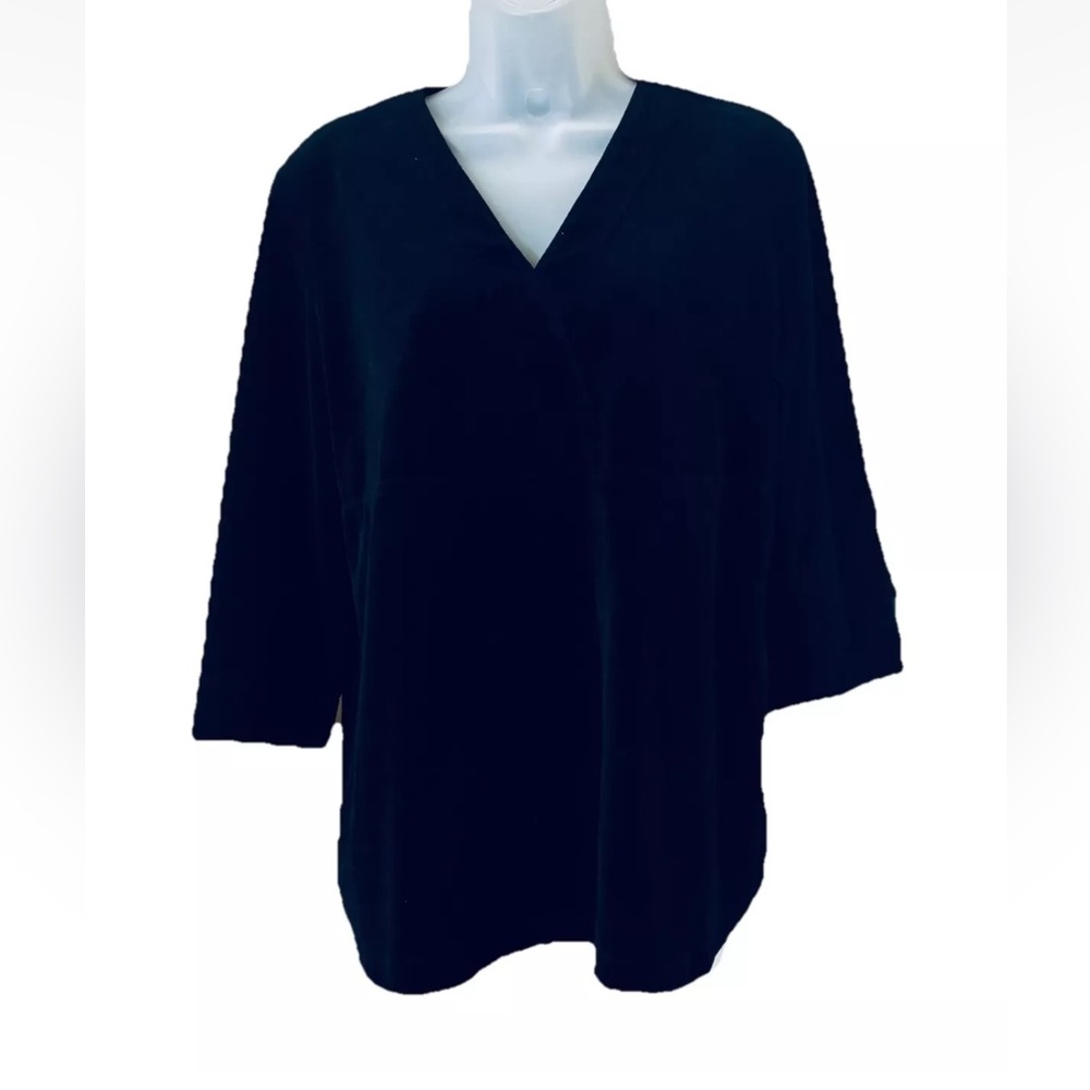 Hot Cotton Women’s Velvet Cotton Blend Top Tunic V Neck Black Size M
